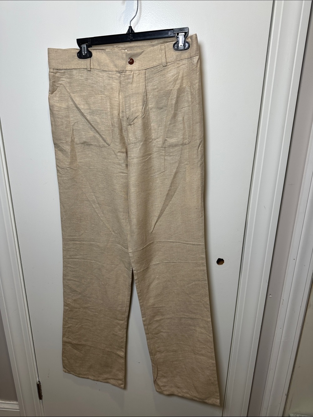 Beige Wide-Leg Linen-Blend Chinos (08)